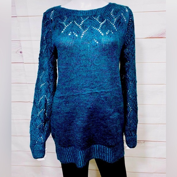 Maurices Womens Knit Sweater Size 1X Green/blue Sequin Long Sleeve Pullover - Picture 1 of 7
